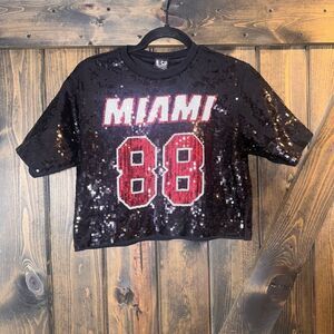 NBA Ultra Game Crop Top Sequin Shirt Miami Heat